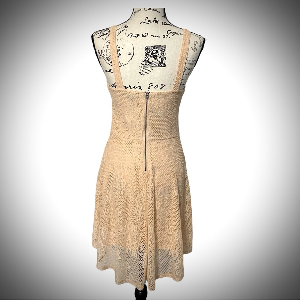 Peach Bellini Asymmetrical Lace Crochet Party Dress - Picture 4 of 8